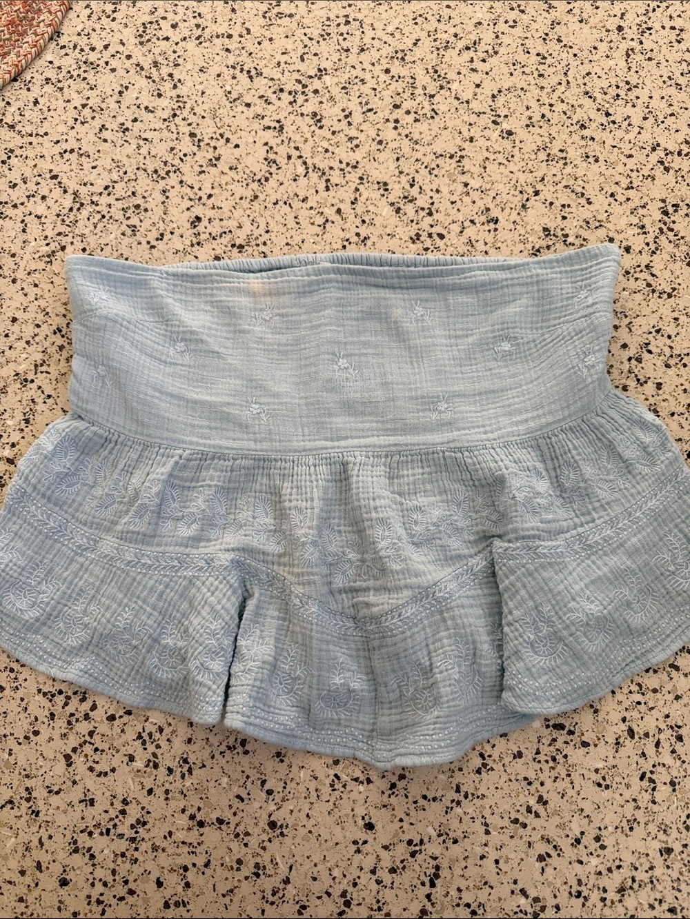 American Eagle Outfitters Light Blue Ruffle Embroidered Lg Strapless Tube Top